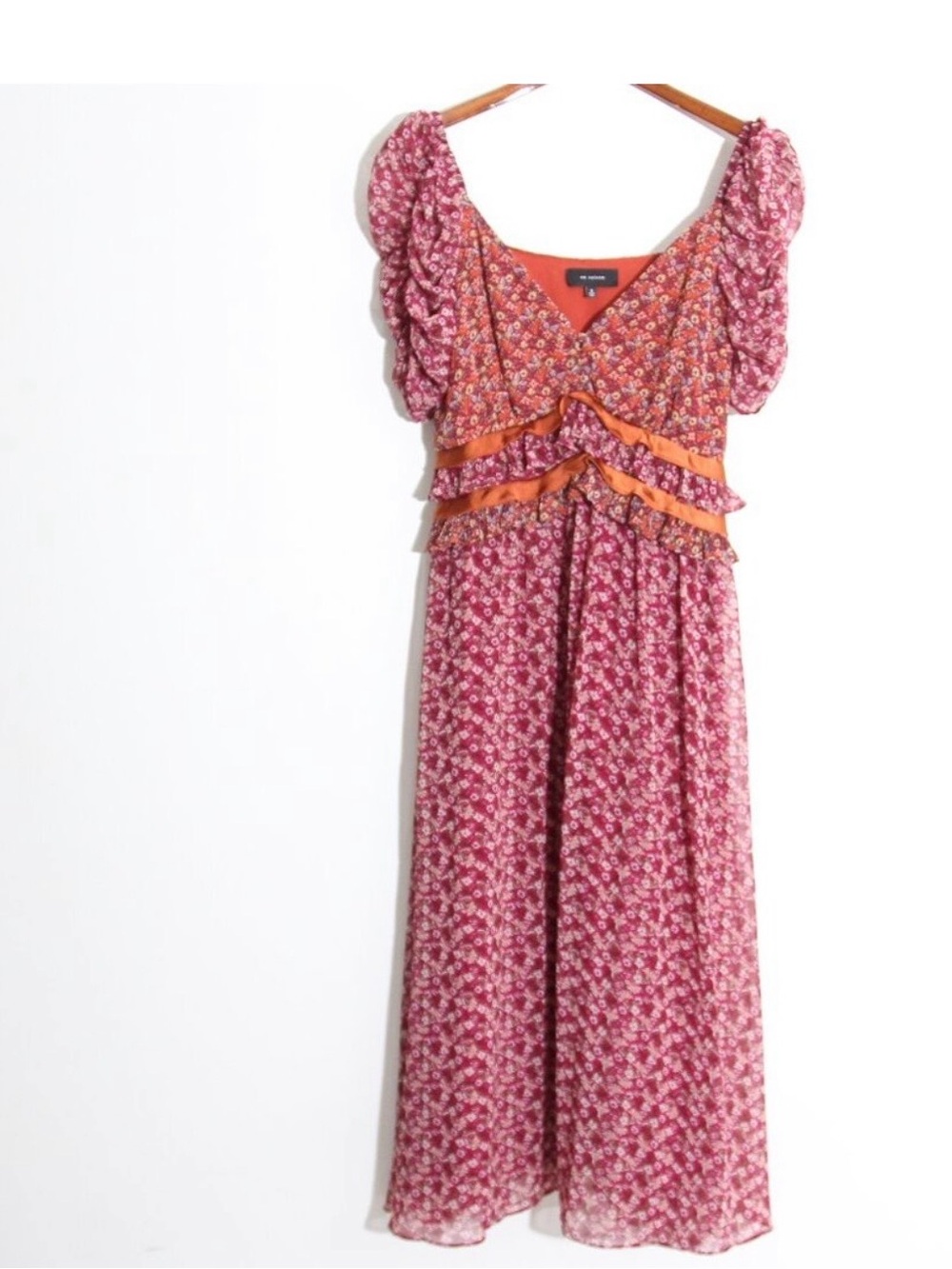 En Saison Affectionate Love Plum Purple Floral Print Ruffled Midi Dress Pleated
